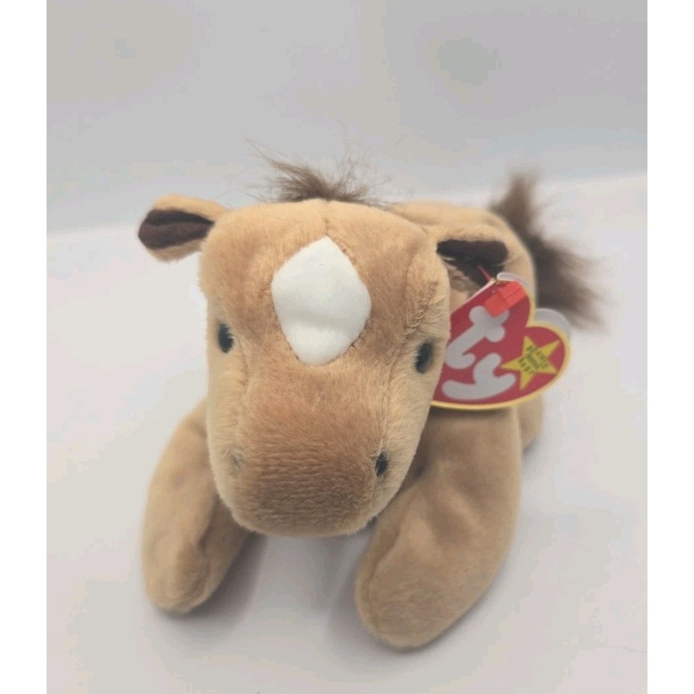 1995 Ty Beanie Baby "Derby" Retired Brown‎ Fuzzy Mane w/ White Dot BB7